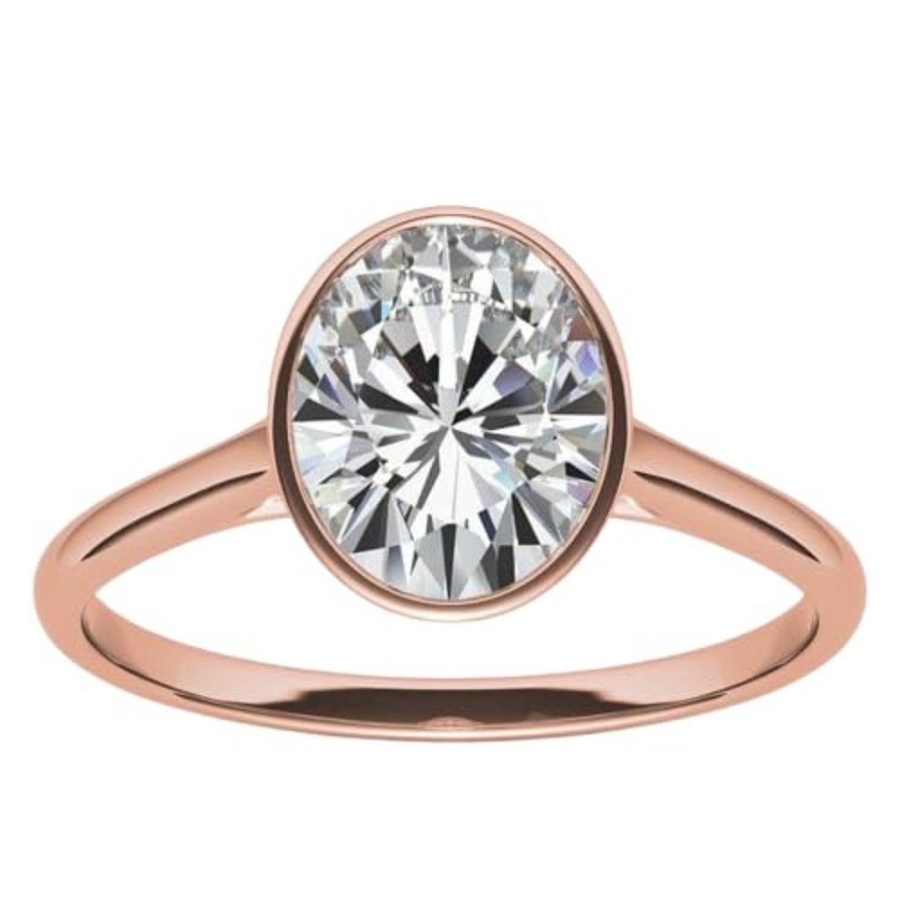 2.0 Carat Oval Cut Lab Created Diamond Solitaire Petite Bezel Engagement Ring